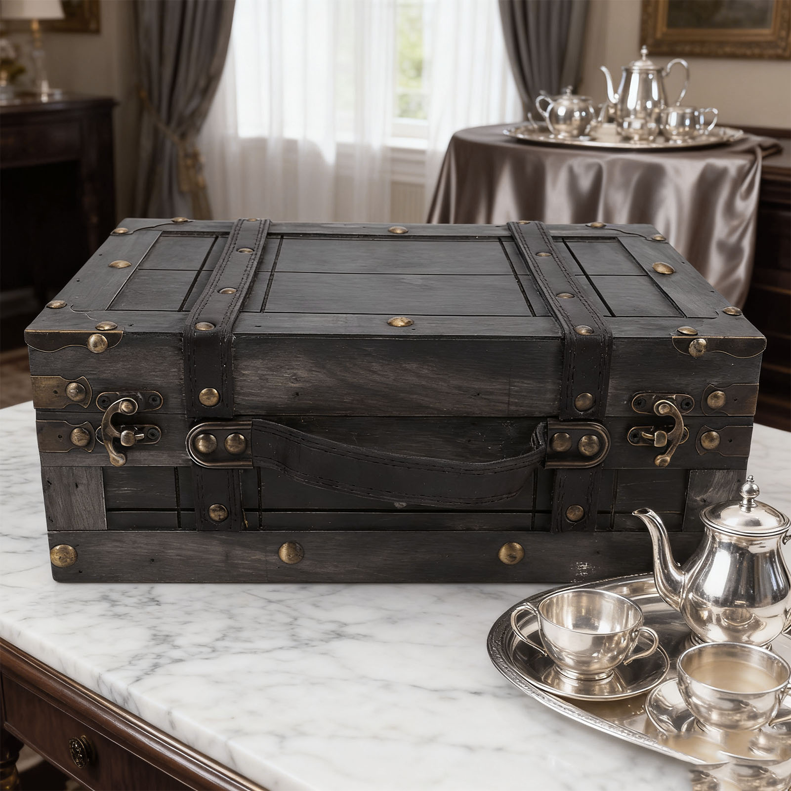 Retro Vintage Trunk Suitcase - Baú de Armazenamento de Madeira Vintage